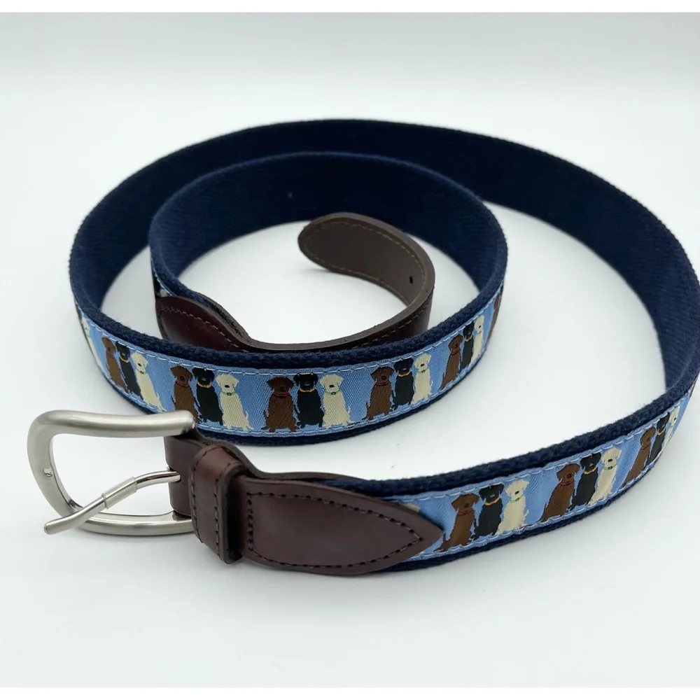The Belted Cow Three 3 Labs Dogs Belt Leather Brass Buckle Webbing Sz 50